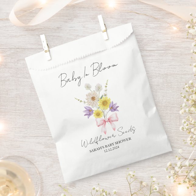 Sachets En Papier Ribbon | Wildflower Seeds Baby Shower Favor Bag (Coupé)