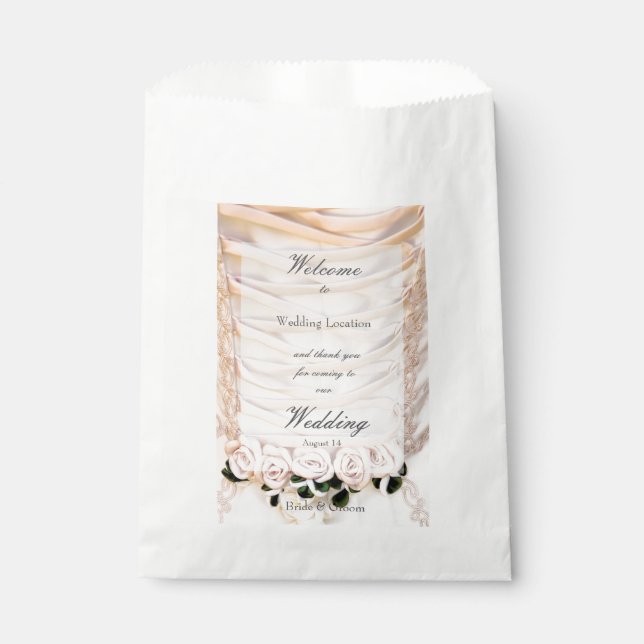 Sachets En Papier Robe de mariée blanche avec Mariage Rose (Devant)