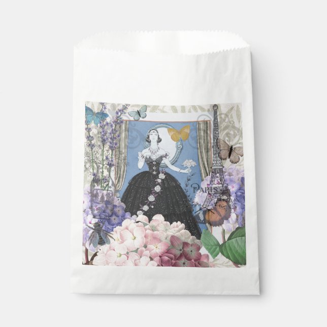 Sachets En Papier Robe élégante femme bleue florale fantaisie  (Devant)