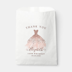 Sachets En Papier Robe rose or étincelle 16e anniversaire Merci