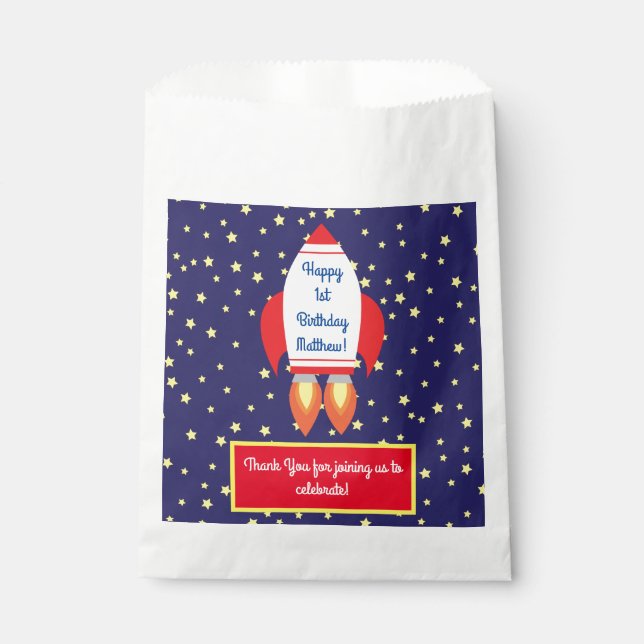 Sachets En Papier Rocketship Outer Space mignon Enfant Anniversaire (Devant)