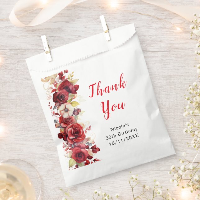 Sachets En Papier Romantic Red Roses Floral Birthday Party (Coupé)