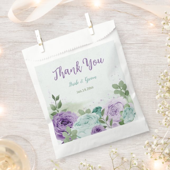 Sachets En Papier romantique violet bleu fleurs verdure mariage (Coupé)
