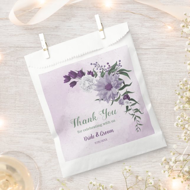 Sachets En Papier Romantique violet fleurs blanches mariage (Coupé)