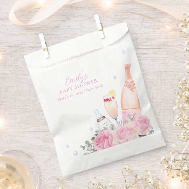 Sachets En Papier Rose Fleur Poppin Champagne Bouteilles Baby shower (Coupé)