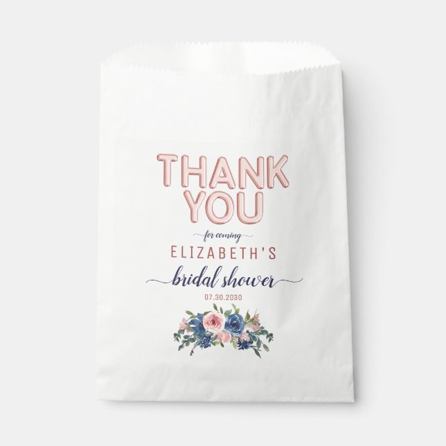 Sachets En Papier Rose Gold Floral Blush Merci Fête de Mariage (Devant)