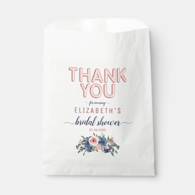 Sachets En Papier Rose Gold Floral Blush Remerciement Enterrement de (Devant)