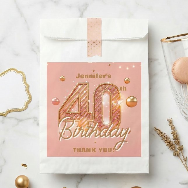 Sachets En Papier Rose Gold Glam 40th Birthday Thank You (Créateur téléchargé)