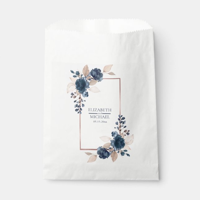Sachets En Papier Rose Gold Navy Blue Dusty rose Floral Mariage (Devant)