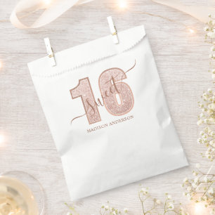 Sachets En Papier Rose Gold Pailleté Script Anniversaire Sweet 16