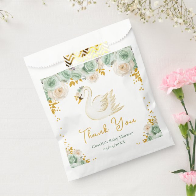 Sachets En Papier Rose  Merci de Baby shower de Swan Sage Green (Scellé)