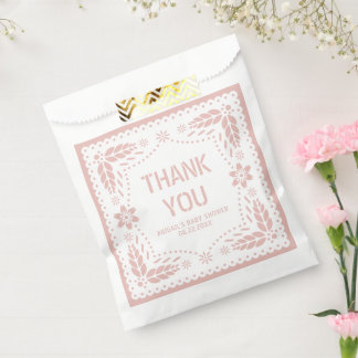 Sachets En Papier Rose or rose pique picado Merci Baby shower
