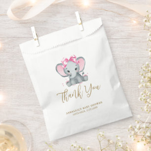 Sachets En Papier Rose Pâle Or Éléphant Mignon Élégant Baby Shower