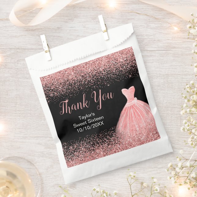 Sachets En Papier Rose Pink Dress Faux Glitter Sweet 16 Birthday (Coupé)