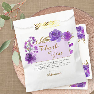 Sachets En Papier Rose pourpre et Merci feuille or