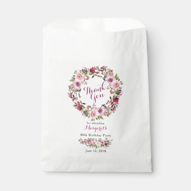 Sachets En Papier Rose violet couronne 80e anniversaire Merci (Devant)