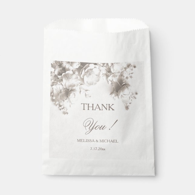 Sachets En Papier Roses 3D blanches Mariage Merci (Devant)