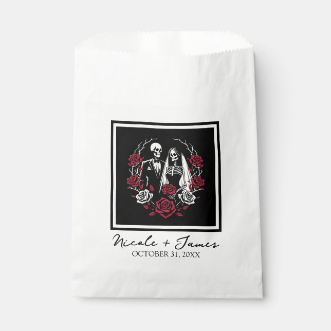 Sachets En Papier Roses blanches rouges et noires Mariage de couple  (Devant)