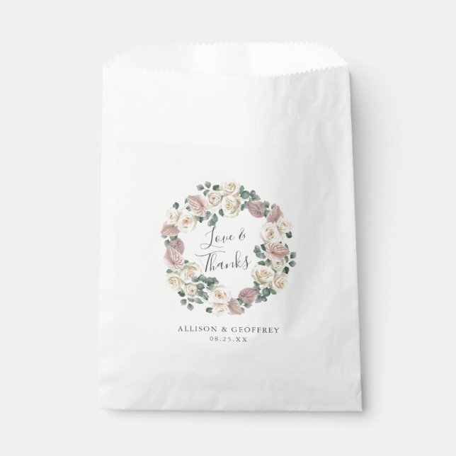 Sachets En Papier Roses d'aquarelle et Merci Mariage d'orchidées (Devant)