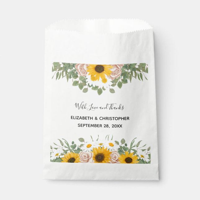 Sachets En Papier Roses de tournesols Daises Mariage de fleurs jaune (Devant)