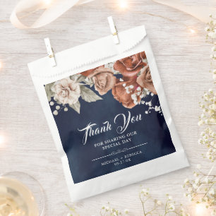 Sachets En Papier Roses en terre cuite orange brûlé Mariage Navy