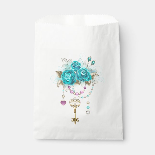 Sachets En Papier Roses turquoise avec touches (Devant)