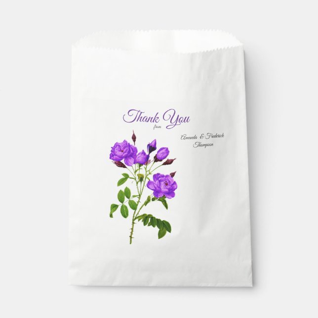 Sachets En Papier Roses violets sur soie rose magenta (Devant)