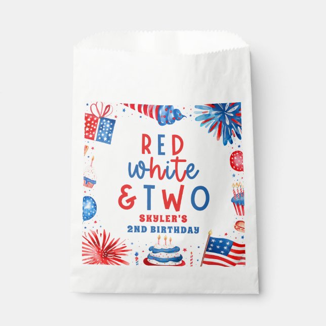Sachets En Papier Rouge, blanc et deux 4 juillet fête du 2e annivers (Devant)
