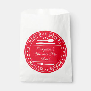 Sachets En Papier Rouge et blanc Fabriqué avec l'amour Alimentation