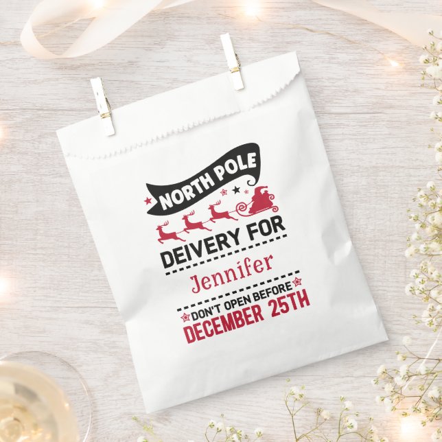 Sachets En Papier ROUGE Noir & Blanc Pôle Nord PÈRE NOËL Nom de livr (Coupé)