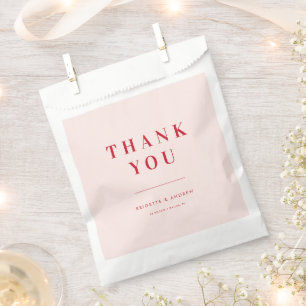 Sachets En Papier Rouge & Rose Pâle Minimaliste Rétro Merci Mariage