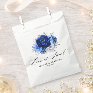 Sachets En Papier Royal Bleu Blanc Argent Métallo Mariage Floral