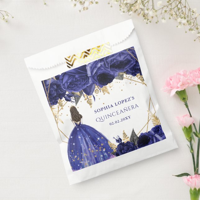 Sachets En Papier Royal Blue Or Gold Floral Princesse Quinceanera   (Scellé)