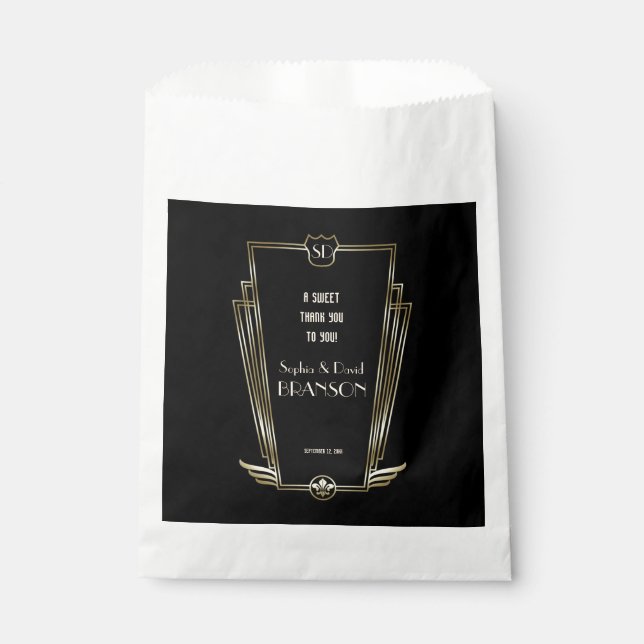 Sachets En Papier Royal Gold Art Déco Monogram Mariage MERCI (Devant)