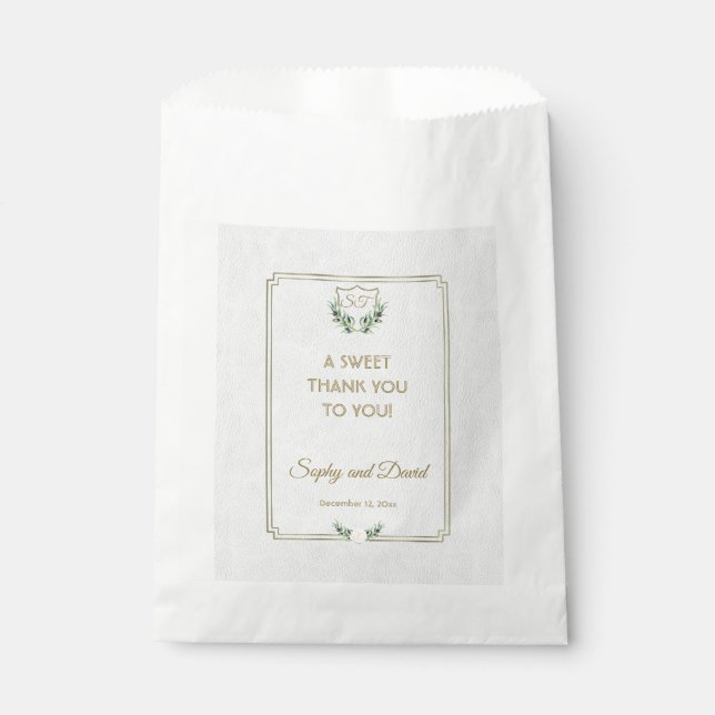 Sachets En Papier Royal Gold Crest MERCI Mariage verdoyant (Devant)