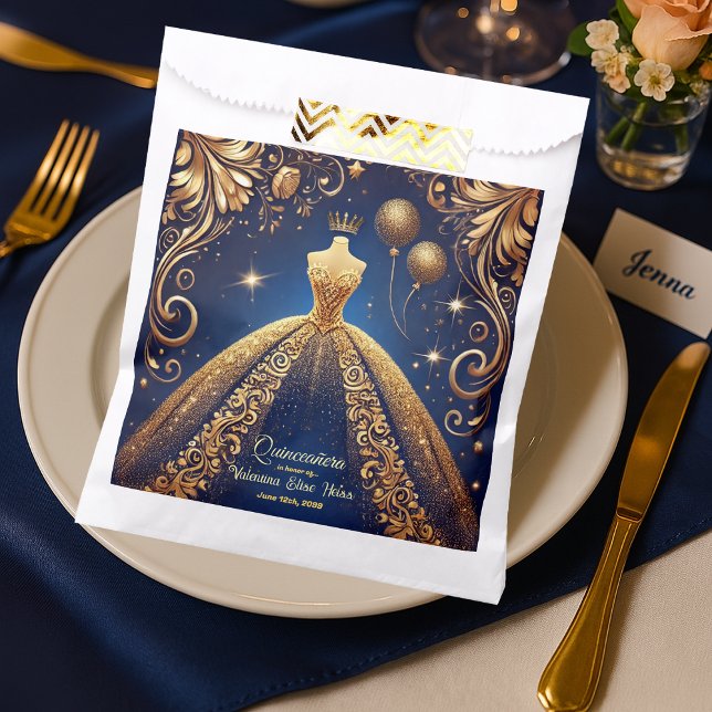 Sachets En Papier Royal Quinceañera Gold et Navy Princess Thème (Créateur téléchargé)