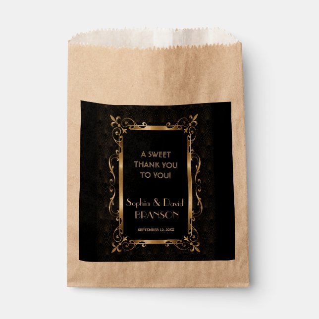 Sachets En Papier Royal Roaring 20s Gold Art Déco Mariage MERCI (Devant)