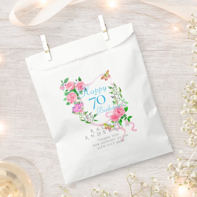 Sachets En Papier Ruban de rose rose 70e anniversaire (Coupé)