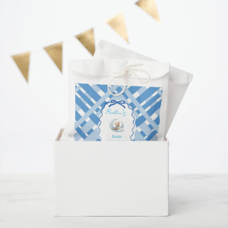 Sachets En Papier Ruban d'ours de douche bébé garçon carreaux bleus