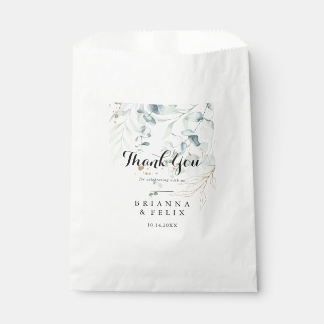Sachets En Papier Russe Eucalyptus Gold Floral Merci Mariage (Devant)