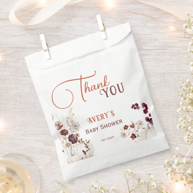 Sachets En Papier Rustic Autumn Pumpkin Floral Baby Shower Thank You (Coupé)