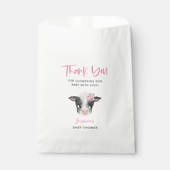 Sachets En Papier Rustic Cow Farm thème Baby shower fille (Devant)