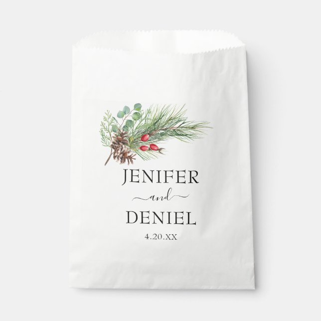 Sachets En Papier Rustic Winter Berry Pine Mariage de verdure (Devant)