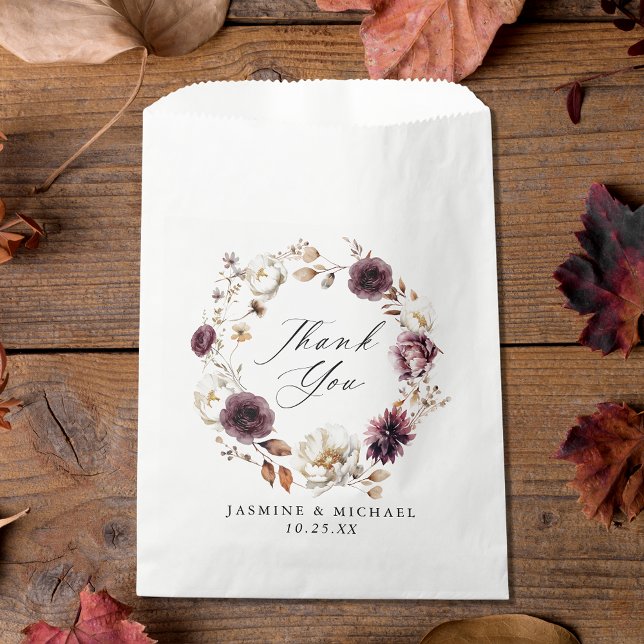 Sachets En Papier Rustique Automne Marsala Floral Mariage Merci (Créateur téléchargé)