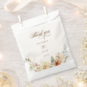 Sachets En Papier Rustique Automne Rose Botanique Script Merci