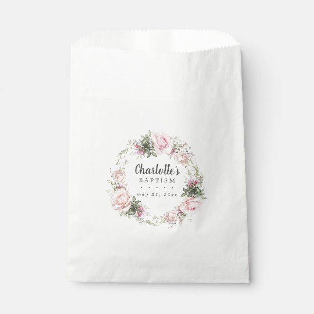 Sachets En Papier Rustique Boho Blush Rose Rose Floral Baptême (Devant)