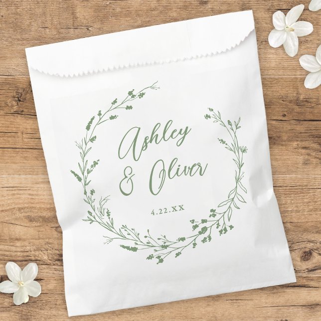 Sachets En Papier Rustique Boho Sage Green Fleur sauvage Floral Mari (Créateur téléchargé)