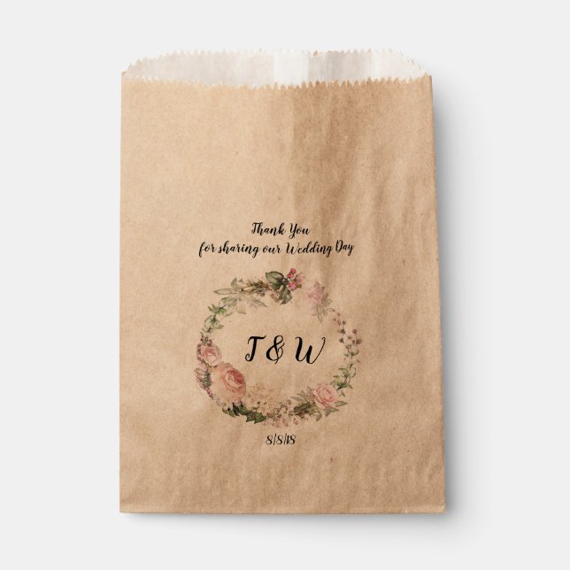 Sachets En Papier Rustique Floral Garland Custom Wedding Favor Sac (Devant)