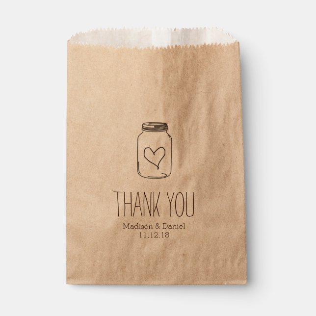Sachets En Papier Rustique Masonjar Coeur Mariage Merci (Devant)