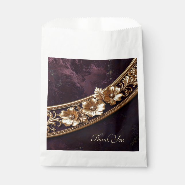 Sachets En Papier Sac à Faveurs Floral Doré Orné (Devant)